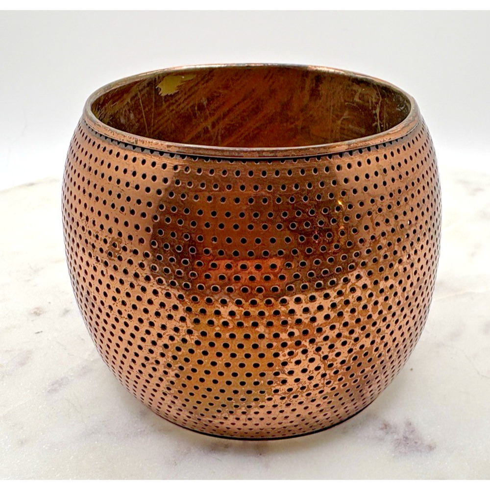 Textured Grid Solid Copper Wide Bangle Chunky Bracelet Boho